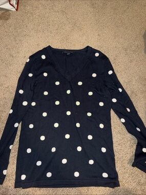 Tommy Hilfiger Navy Blue Polka Dot V-Neck Sweater